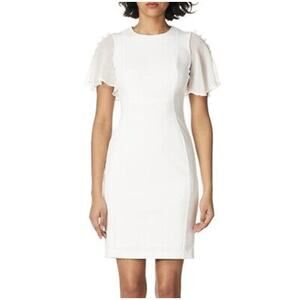 Dress womans Calvin K Chiffon Flutter Sheath Sleeve  20w Plus Size (WHITE) NWT